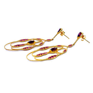 Pendientes colgantes clásicos de Plata de Ley 925 para mujer, Pendientes colgantes de piedras preciosas granate chapados en oro para ropa de fiesta y regalos - Product Image 5