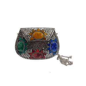 กระเป๋าผ้ากำมะหยี่สีเรียบสำหรับผู้หญิงกระเป๋าเชือกผูกด้วยหินสีเทา - Product Image 4