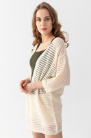Cárdigan calado Beige de alta calidad para mujer, suéter largo de punto informal con estampado, Jersey informal con logotipo en la espalda