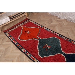 Turkish Rug, <b>Runner</b> 3.1x9.8 ft Vintage Rug, <b>Red</b> Blue Ombr Wool Rug - Product Image 4