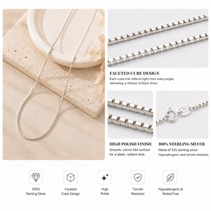 925 Ayar Gümüş 0.8mm Kutu Zincir Kolye Kadın Erkek Minimalist Kare Yılan Zinciri Zarif Takı Hediyesi Toptan ODM OEM - Product Image 6