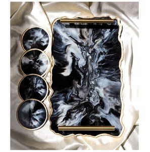 Bandeja chapada en resina hecha a mano, juego de posavasos de bandeja para servir, madera de alta calidad, personalizado, hogar, restaurante, comida india, ocasiones - Product Image 4