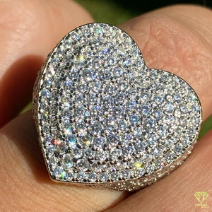 Bague glacée en forme de cœur avec diamants de laboratoire, bague Hip Hop pour hommes et femmes en finition argent ou or blanc - Product Image 6