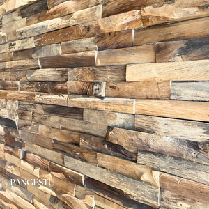 Panneau mural insonorisant moderne en bois recyclé, série organique Pangestu, texture naturelle rustique en écorce 3D, géométrique, intérieur, centre commercial - Product Image 3