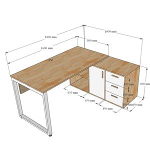 Escritorio Ejecutivo Rectangular de Lujo Contemporáneo Minimalista de 160x140cm con Gabinete de Almacenamiento y Patas de Acero, Requiere Ensamblaje, para Oficina - Product Image 3