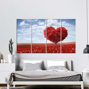 Impresión en lienzo de árbol de corazones: arte moderno para pared en vidrio templado, JUEGO DE 4 LIENZOS - Product Image 1