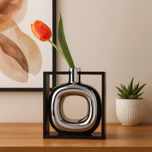 Florero Negro y Plateado para Decoración del Hogar, Sala de Estar, Estilo de Estante, Recepción de Hotel y Exhibición Interior de Oficina - Product Image 6