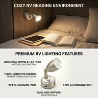 Lampe murale LED intérieure pour caravane 12V, tactile et dimmable, lampe de lecture pour camping-car, col de cygne flexible, double chargeur USB pour camping-car