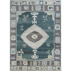 Alfombra de Lana Anudada a Mano, Color Azul Tomillo, con Patrones Abstractos de Medallón y Rompecabezas, para el Hogar, Pasillo, Entrada, Habitación -AKWL-1266, Rectángulo de 9x12 - Product Image 1