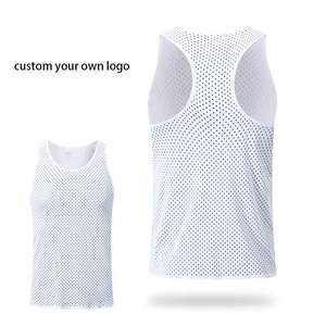<b>Men's</b> <b>White</b> Cotton Training Tank Top Comfortable Workout <b>Vest</b> Custom Logo Mesh Material Blank Pattern - Product Image 5