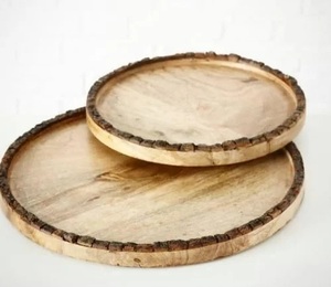 Bandeja Redonda de Madera Estilo Souvenir para Cena, Bandeja de Madera para Aperitivos y Postres con Nogal para Ensaladas y Frutas - Idea de Regalo - Product Image 3