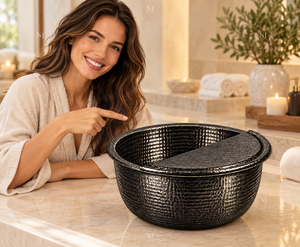 Bassin de pédicure noir en métal martelé antique, écologique, avec drainage sans tuyauterie, pour massage par pétrissage des pieds, avec couvercle, pour salon de manucure - Product Image 2