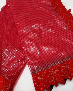 Sari de Algodón y Seda con Bordado Intenso, Color Rojo, Estilo Travieso, para Novia, Precio de Mayorista en Surat, Gujarat - Product Image 5
