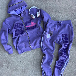 Ensemble de survêtement unisexe personnalisé, style jogger évasé à capuche, effet délavé à l'acide et décoloré par le soleil, pour l'hiver, uni, avec broderie imprimée - Product Image 3