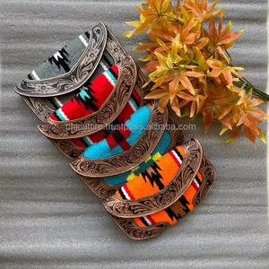 Nouvelle pochette en cuir usiné aztèque occidental élégant véritable sacs à main d'outillage marron Vintage faits à la main pochette en cuir matelassé aztèque Unique - Product Image 4