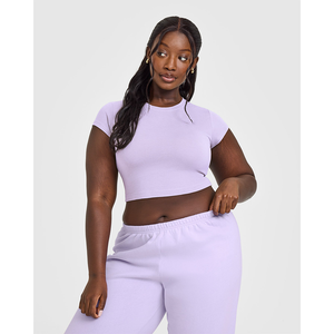 Precio de fábrica lavanda púrpura algodón Mujer camiseta Casual ligero transpirable elegante diseñador relajado ajuste gimnasio entrenamiento camiseta - Product Image 1