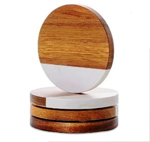 <b>Heart</b> Shape Coasters White Marble for Kitchen Office Natural <b>Wood</b> And Marble Mango coaster Made In India - Product Image 6