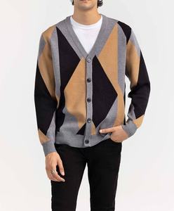 Cárdigan para hombre, en contraste suéter de punto a rayas, cárdigan abotonado en precio al por mayor, fabricación de Pakistán, suéteres de lana transpirables - Product Image 5