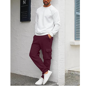 Pantalones de chándal de peso medio personalizados de alta calidad para hombre, pantalones casuales para correr, pantalones Cargo, botón decorativo, Logo, cintura, Parte delantera plana - Product Image 1