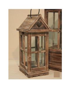 Lanterne à bougie en bois de manguier et verre inachevé avec poignée en métal pour bougie décor à la maison et jardin extérieur décoratif en bois - Product Image 1