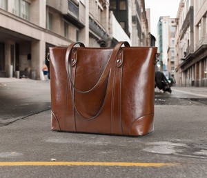 Women's Vegan Leather XL Tote Handbag Soft and Stylish Shoulder Purses with <b>Zipper</b> Closure and <b>Lock</b> Decoration - Product Image 5