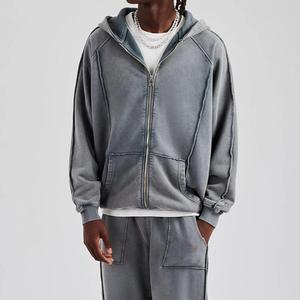 Conjunto Deportivo Personalizado para Hombre, Estilo Urbano Desgastado, Lavado Ácido, Pantalones Deportivos Estampados de Invierno, Sudaderas con Capucha, Bordado, Apliques, Efecto Desgastado por el Sol - Product Image 2