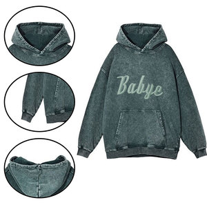 Pull surdimensionné 100% coton mélangé sweats à capuche hommes lavage à l'acide poids lourd polaire couleur unie hiver motif imprimé - Product Image 6