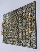 Nouveau Design Hexagonal Décoratif Marrakech Bleu Os Incrustation Plateau De Service Maison Hôtel Restaurant Utiliser Os Incrustation Plateau Meilleure Qualité