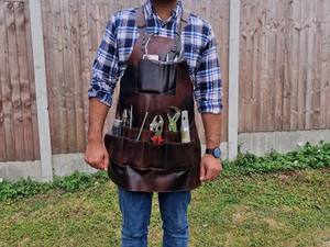 Leather Tool <b>Working</b> <b>Apron</b> 12-Pocket Unisex Electrician <b>Apron</b> with Canvas Fabric Short Sleeve for Restaurant & Bar Use - Product Image 4