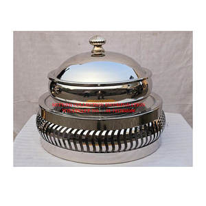 Plato de frotamiento redondo de acero inoxidable moderno con base decorativa y tapa Calentador de alimentos para buffet para restaurante de hotel Catering y eventos - Product Image 4