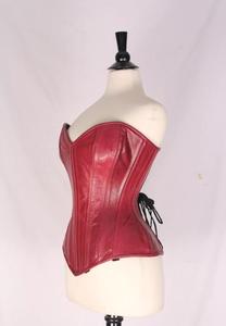 Maroon Real Leather <b>Women's</b> <b>Corset</b> Tops Sexy Overbust Shapewear Modern Borcade <b>Corset</b> for Plus Size Breathable Features - Product Image 2