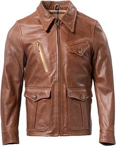 Chaqueta de cuero para hombre, de piel de vaca, marrón y negro - Product Image 3