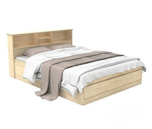 High Quality 2283 Modern Wood Double <b>Bed</b> <b>Frame</b> Storage Headboard Particle Board Bedstead With Drawers Natural Oak - Product Image 3