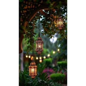 Lámpara colgante marroquí hecha a mano de acero con acabado en oro antiguo, farol decorativo de metal para decoración del hogar, sala de estar - Product Image 4