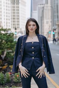 Chaleco Vaquero Azul Vintage de Un Solo Pecho para Mujer, Cuello Camisero, Estilo Casual para Verano - Product Image 6