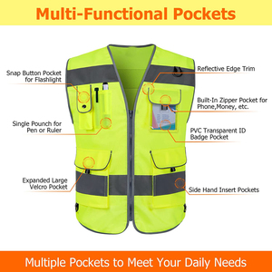 Gilet de sécurité réfléchissant haute visibilité 9 poches pour hommes et femmes, gilet de Construction Hi Vis avec bandes réfléchissantes - Product Image 3