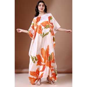 Tangerine Blossom Kaftan Soft Satin para mujer con estampado digital Perfect Sleepwear - Product Image 2
