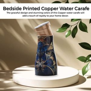 Pichet à eau en métal d'approvisionnement d'usine pour le sport et le yoga conception personnalisée imprime des verres en cuivre carafe à eau de chevet avec couvercle - Product Image 3