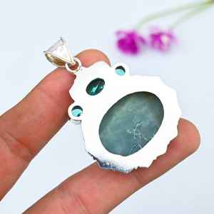 Pendentif en apatite bleu néon, argent sterling 925, bijoux en pierres précieuses faits à la main, collier, cadeau de guérison pour femmes - Product Image 2
