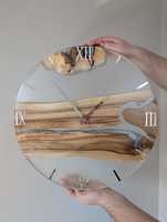 Jam Dinding Resin Modern Buatan Tangan Resin Epoksi Dekoratif dengan Jarum Penunjuk Gerakan Quartz, Gerakan Senyap, Dua Bagian, Motif Still Life