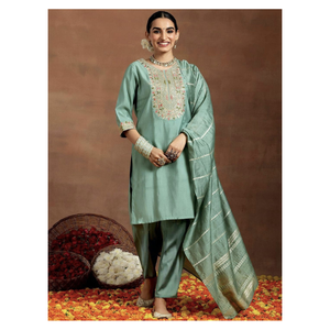 Conjunto de pantalón Kurti Dupatta para mujer con elegante bordado y secuencia de codificación trabajo elegante traje étnico de tres piezas para fiesta - Product Image 1