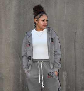 Streetwear Acid Washed Sweat Suits Zipper Hoodies Tracksuit Set Acid Wash Distress <b>Patch</b> Flared Sweatpants and Hoodie Set - Product Image 3