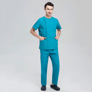 Manga larga hasta la rodilla algodón puños elásticos venta al por mayor hombres Doctor Scrub Set Jogger pantalones cuello en V manga corta uniforme médico - Product Image 1