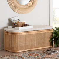 Vente en gros Banc de rangement bohème en rotin naturel Banc pouf de rangement pour entrée avec coussin du Vietnam
