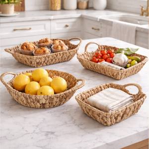 Plateaux de service décoratifs en jacinthe d'eau tissés à la main, écologiques, avec poignées, multi-usages, personnalisables, faits à la main, pour le stockage des aliments - Product Image 5