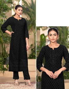 Tissu Georgette Lucknowi Work Chikankari Kurtis pour femme avec intérieur en vente en ligne - Product Image 5