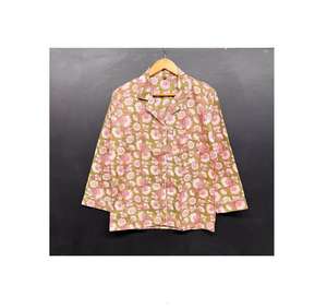 Conjunto de Pijama Casual de Algodón con Estampado Floral y Cuello en V para Mujer, Primavera, Verano, Otoño, Cintura Elástica Delantera, Dos Piezas, Secado Rápido, ODM de Alta Calidad - Product Image 1