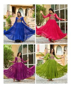 Navratri Collection Spécial Leheriya Anarkali Robe Tissus GOWN Lourd Faux Blooming Georgette Manches - Product Image 6