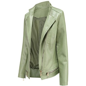 High Quality Women's Genuine Leather <b>Jacket</b> Custom Logo Knitted Breathable Short Fashionable Zipper Closure Leather <b>Biker</b> <b>Jacket</b> - Product Image 1