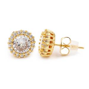 Orecchini a lobo placcati in oro rosa con zirconi trasparenti e diamanti in stile carino per feste di fidanzamento o regalo di nozze - Product Image 1